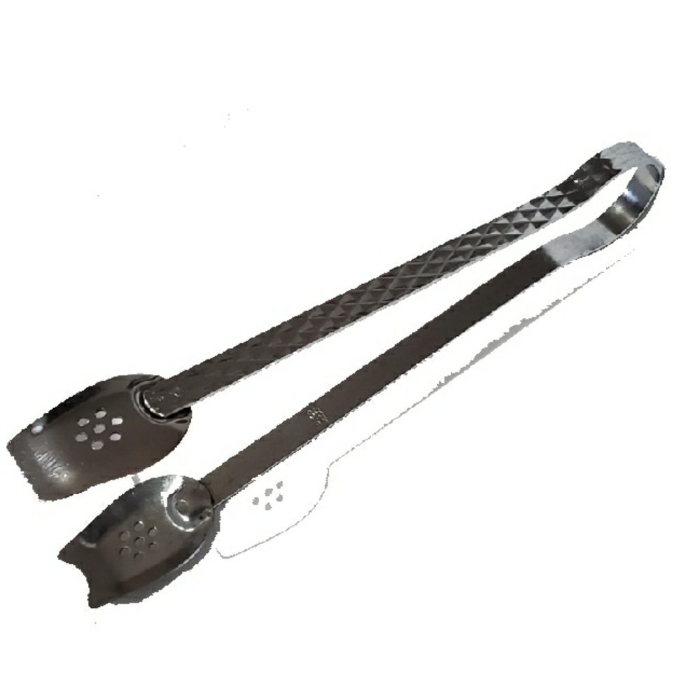 9" Silver-Tone Metal Ice Tongs Cut Diamond Design Barware